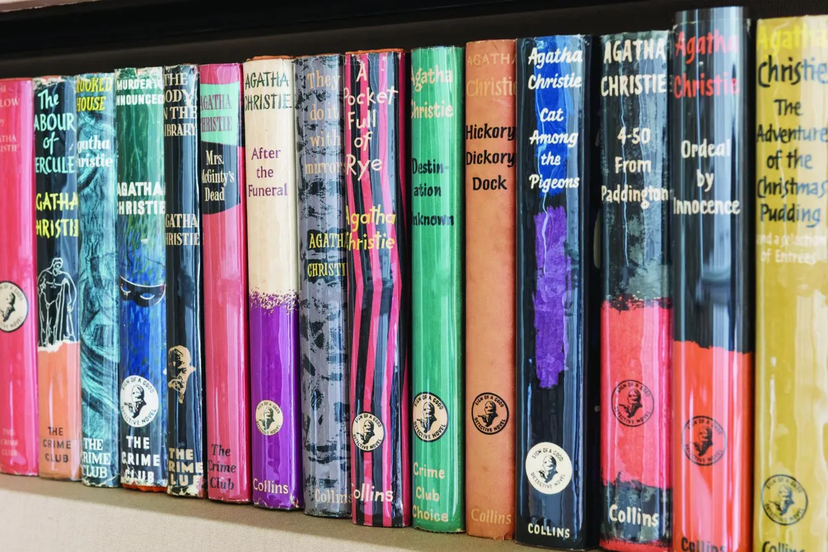Agatha Christie's Greenway books on a shelf