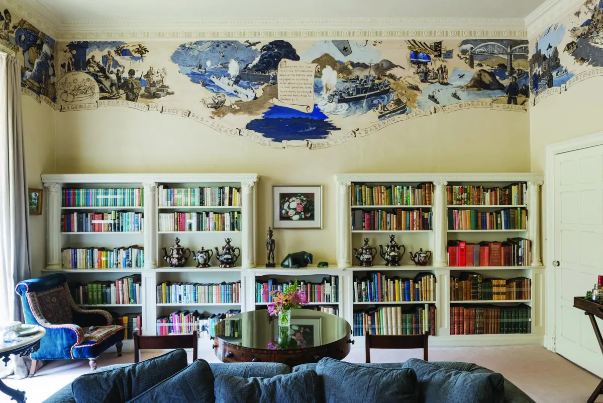 Agatha Christie's Greenway murals in the library