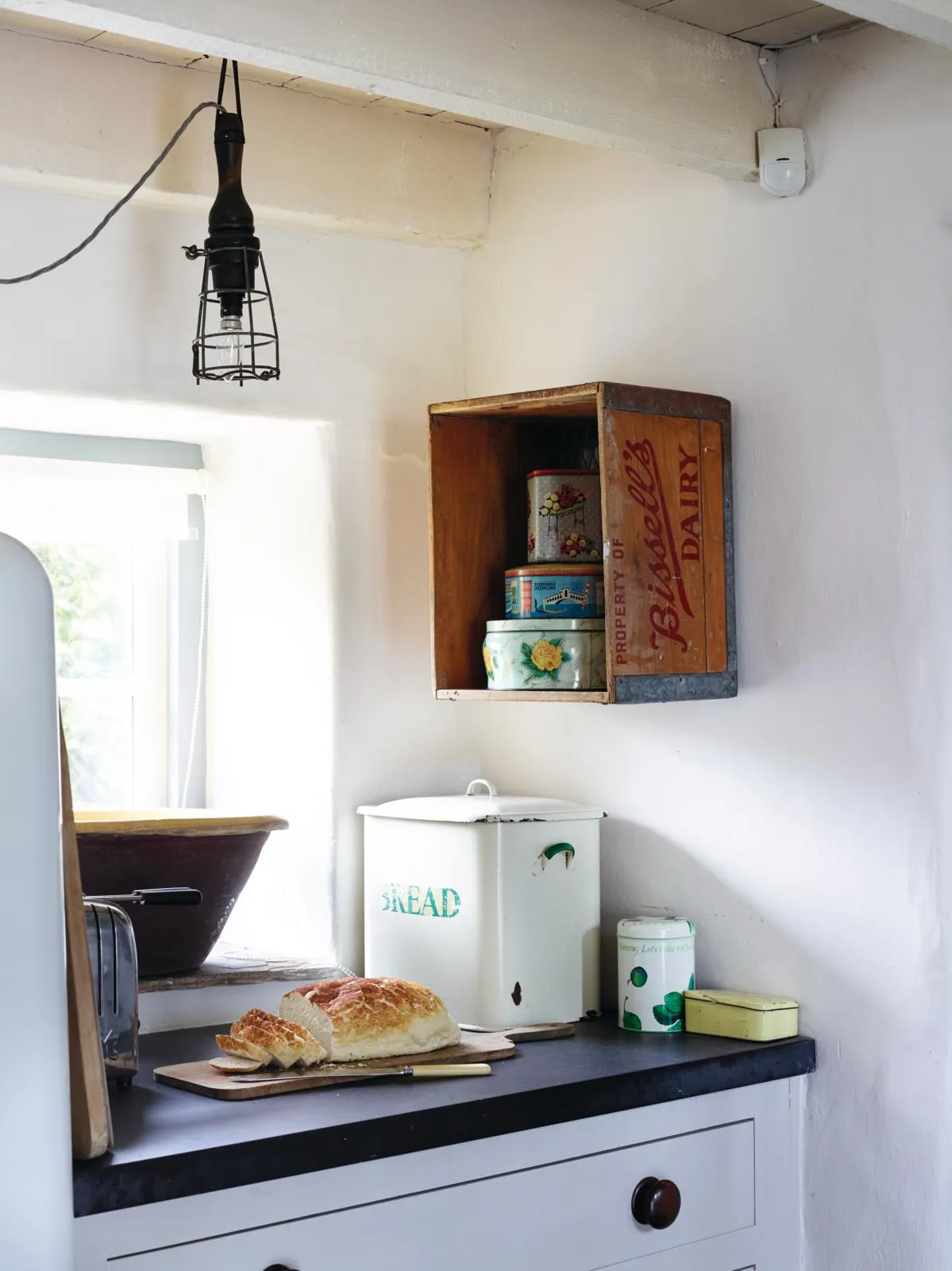 Cornish cottage kitchen crate shelf