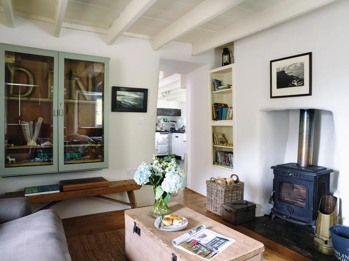 Cornish cottage living room fireplace