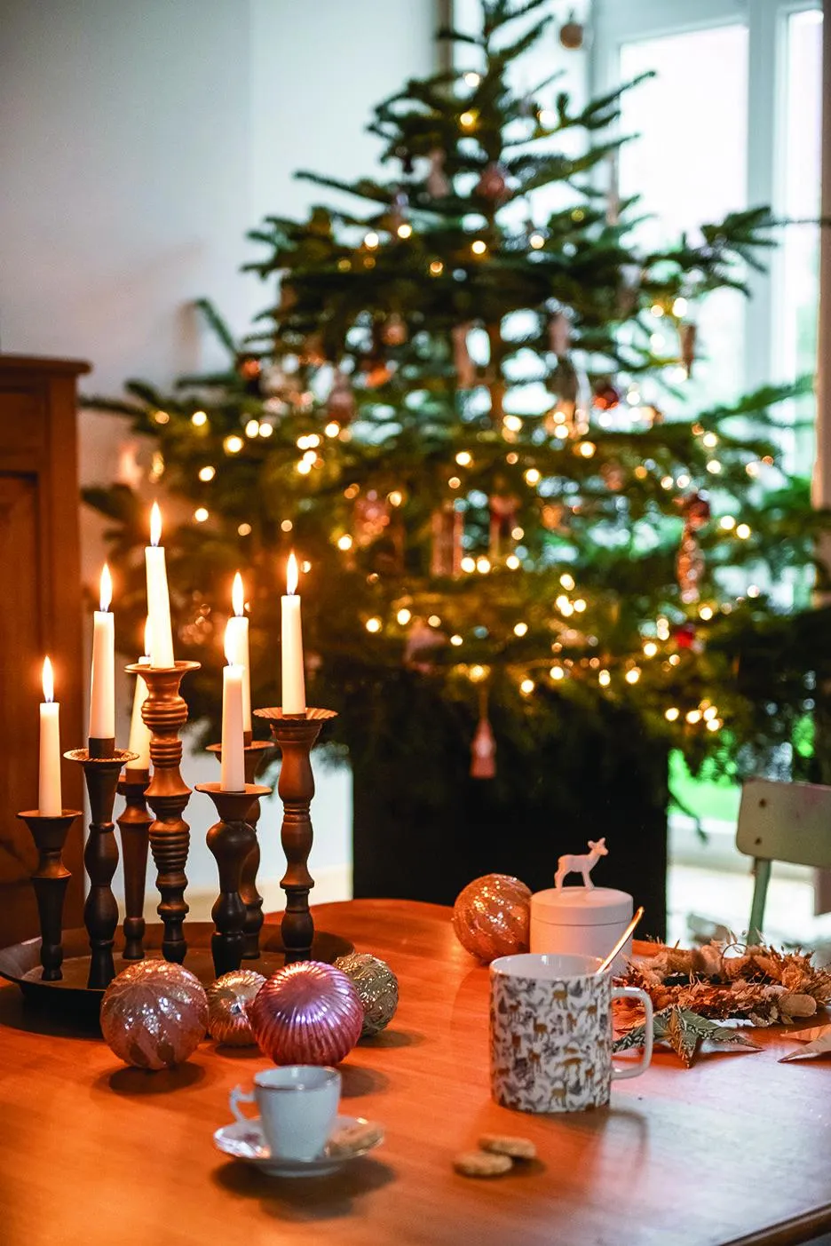 French converted barn candles and tree