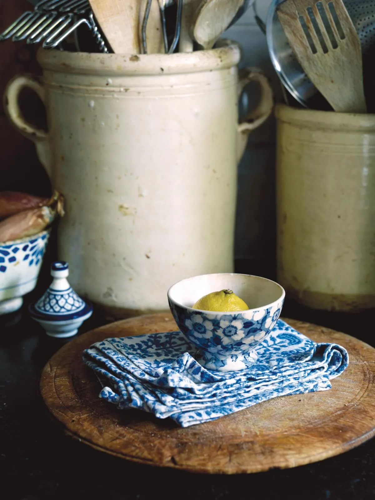 1930s villa North Holland kitchen Italian stoneware pots from Puglia