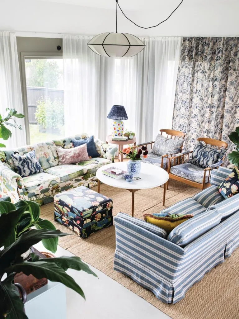 1930s Swedish home stripy sofas