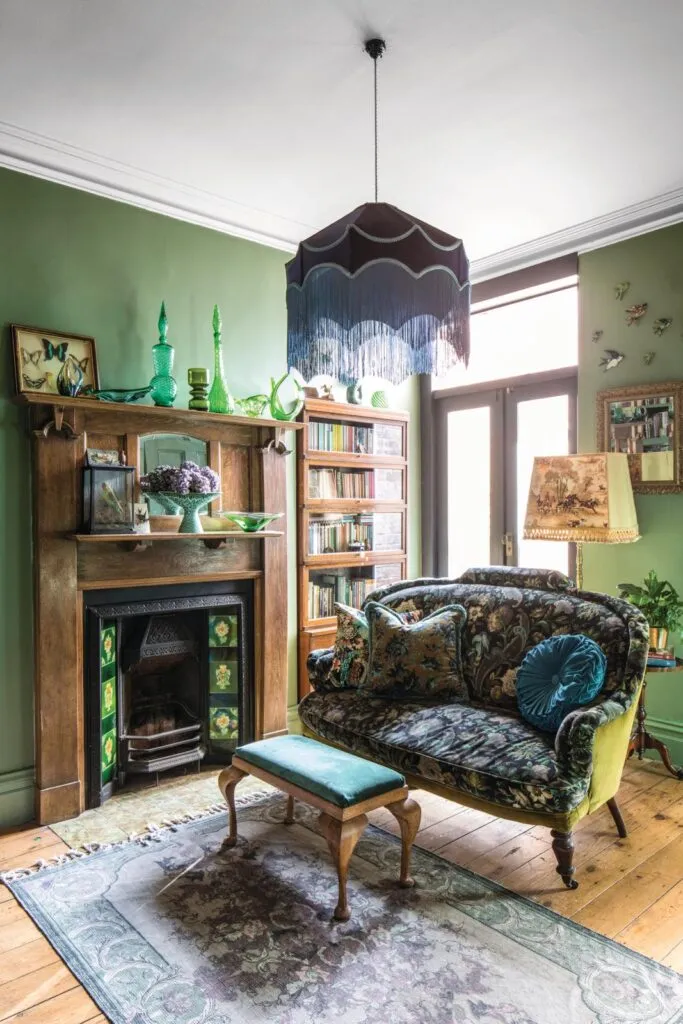 Victorian house green living room
