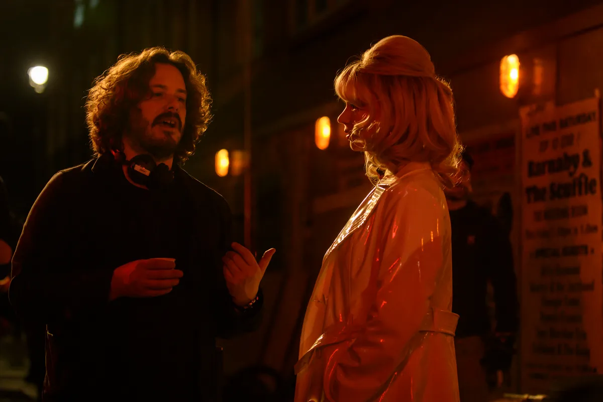 4139_D061_00175_RC Director Edgar Wright and actor Anya Taylor-Joy on the set of their film LAST NIGHT IN SOHO, a Focus Features release. Credit: Parisa Taghizadeh / Focus Features