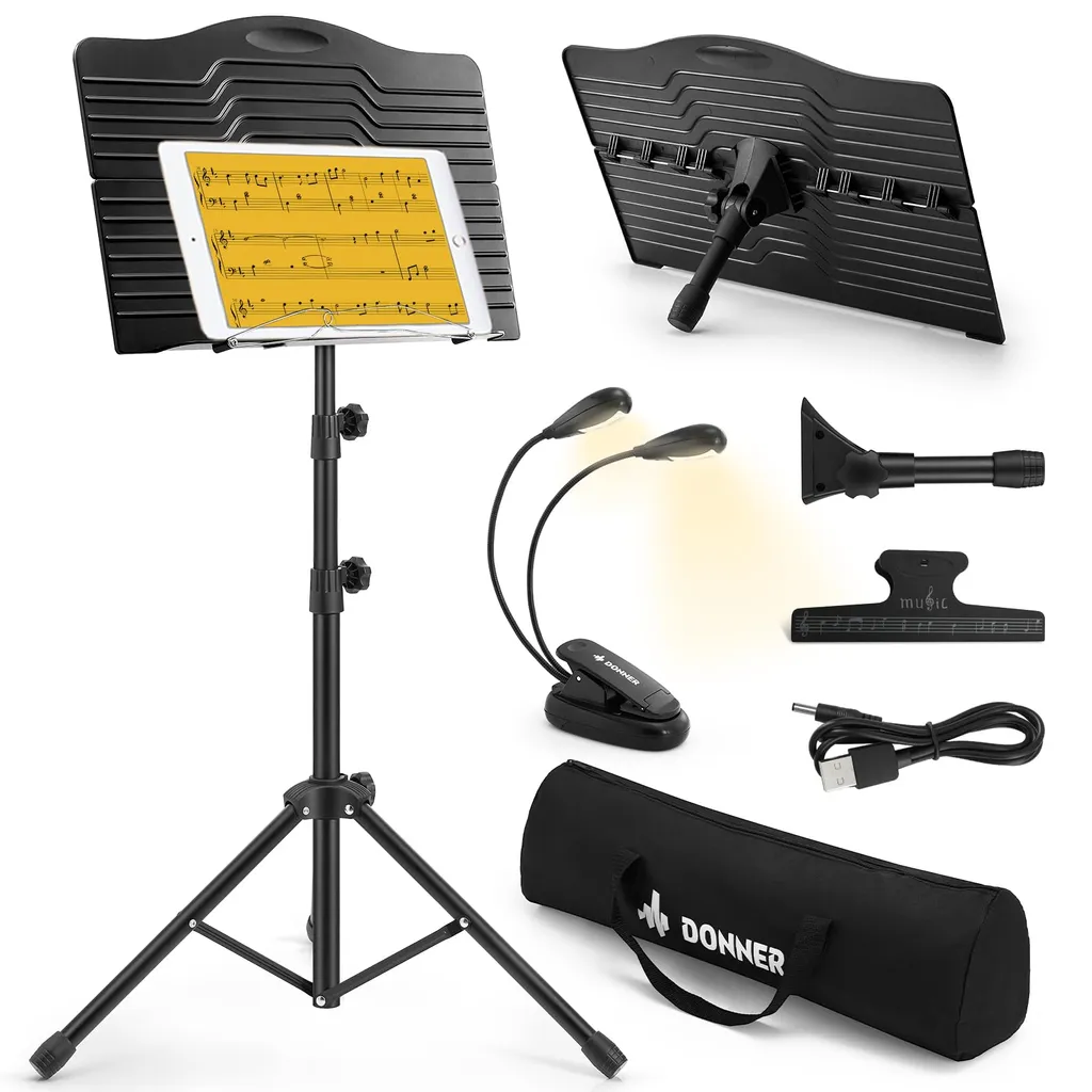 A photo of Donner Sheet Music Stand DMS-1 and its accessories