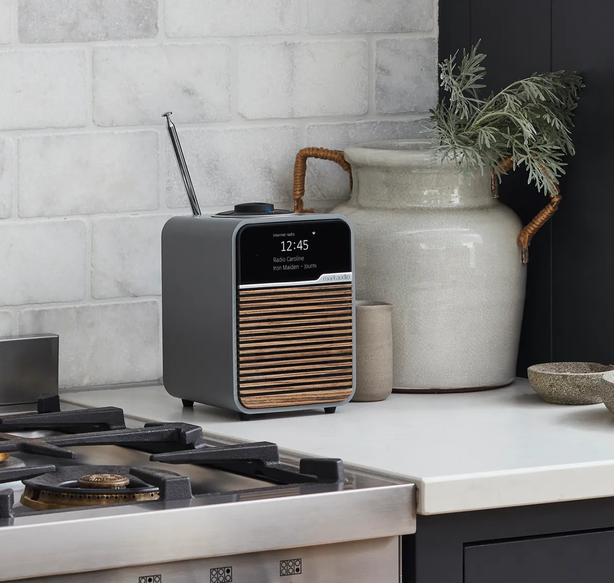 A photo of the Ruark R1S kitchen radio on the kitchen worktop