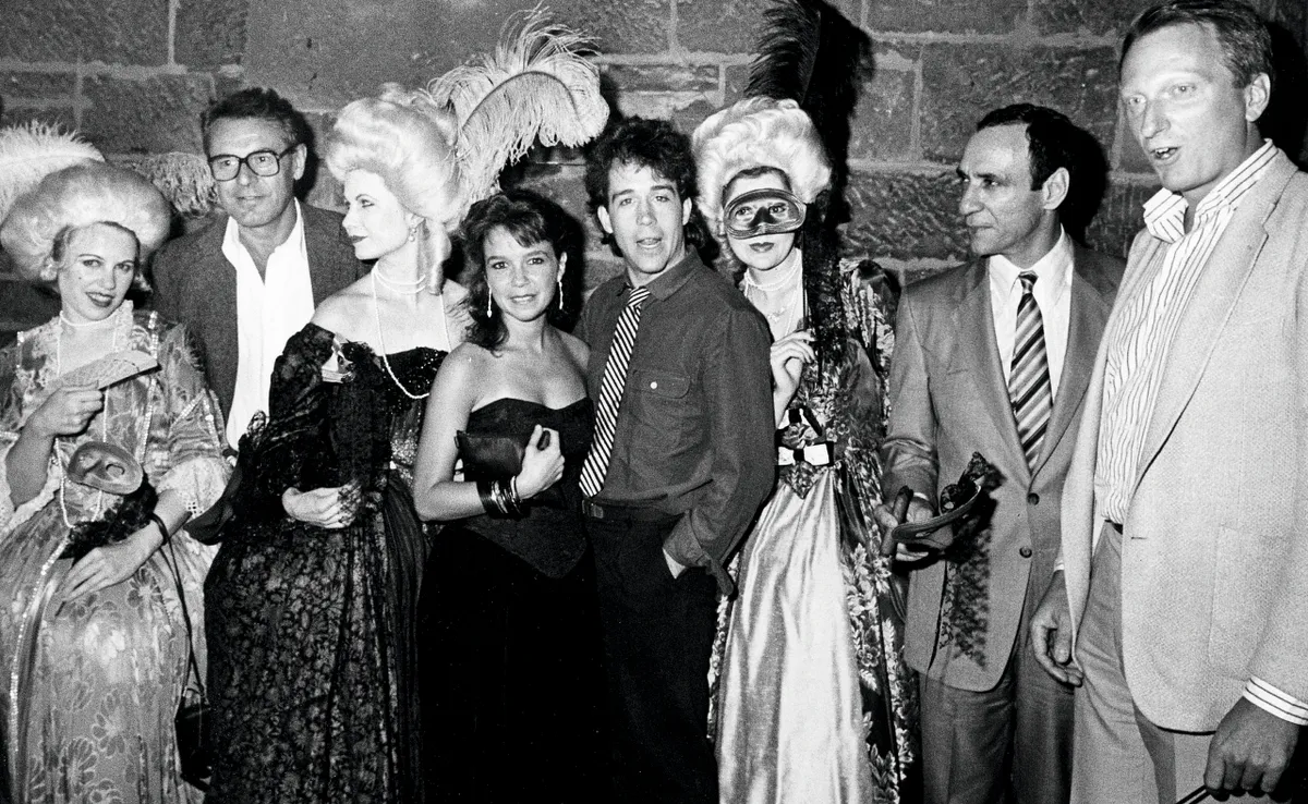 Actors Tom Hulce. F. Murray Abraham and Jeffrey Jones, actress Elizabeth Berridge and director Milos Forman attending the premiere of 'Amadeus' on September 12, 1984 at Loew's Tower East Theater in New York City