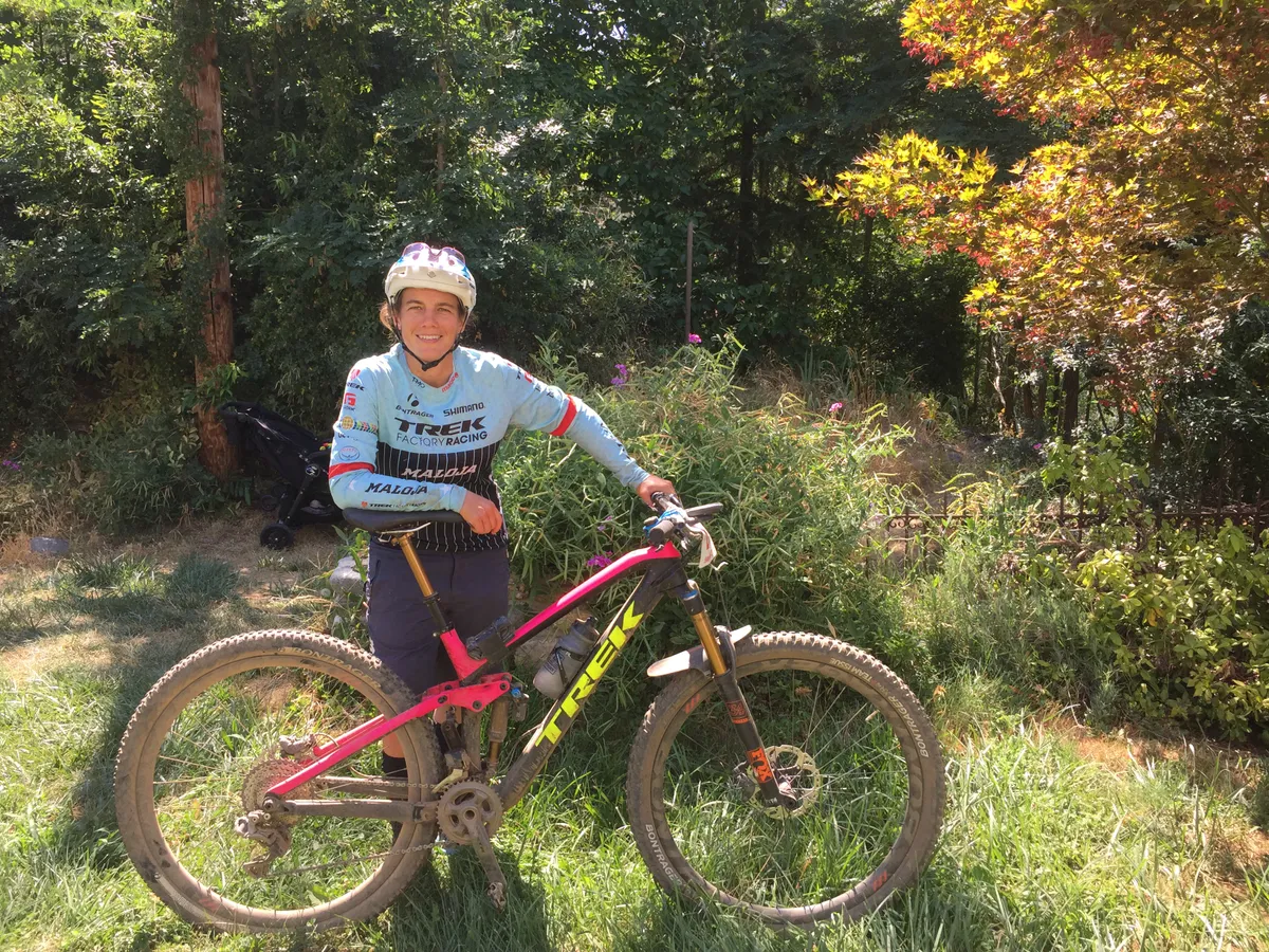 Tracy Moseley and her Trek Fuel EX 29er at the Downieville Classic