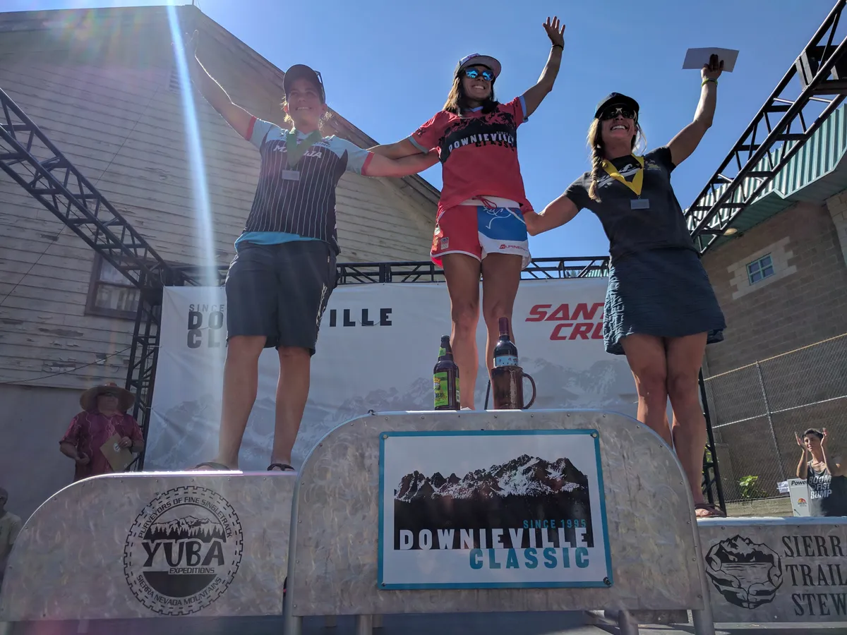 Tracy Moseley on the podium at Downieville Classic