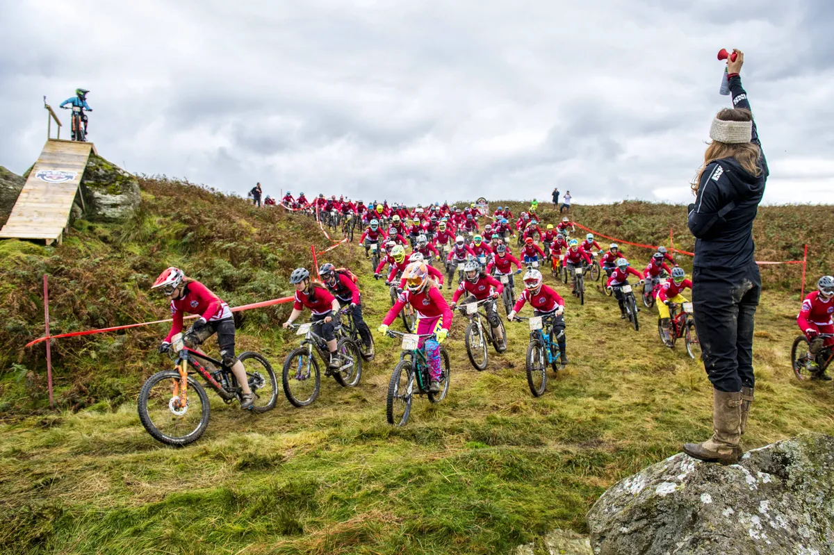 Lots of mountain bikers competing at the Red Bull Fox Hunt