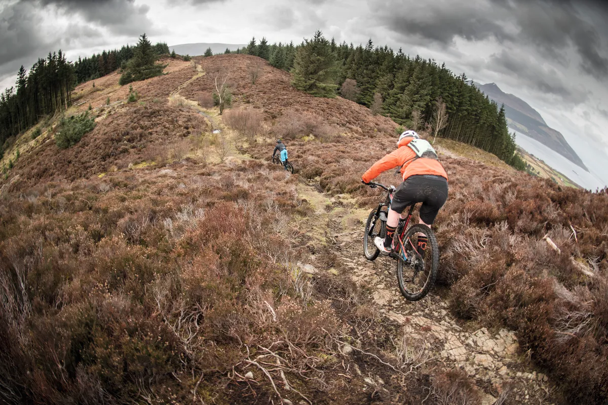 Marc Beaumont and Ric McClaughlin on the mountain bike trails on Isle of Arran