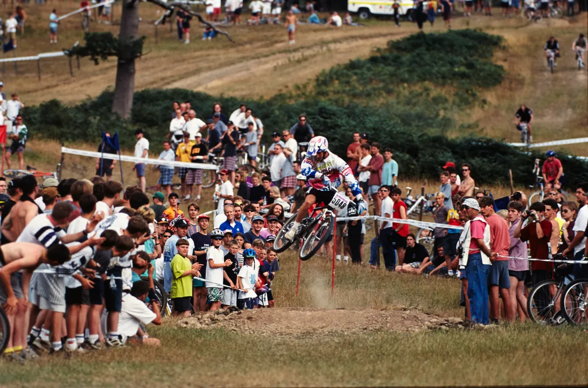 Tim Ponting whipping a jump at the 1995 Malverns Classic