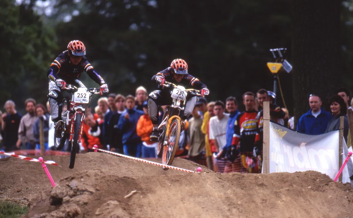Stefan Gleed and James Allaway racing dual slalom malvern Classic 1998 pic copyright Steve Behr / Stockfile
