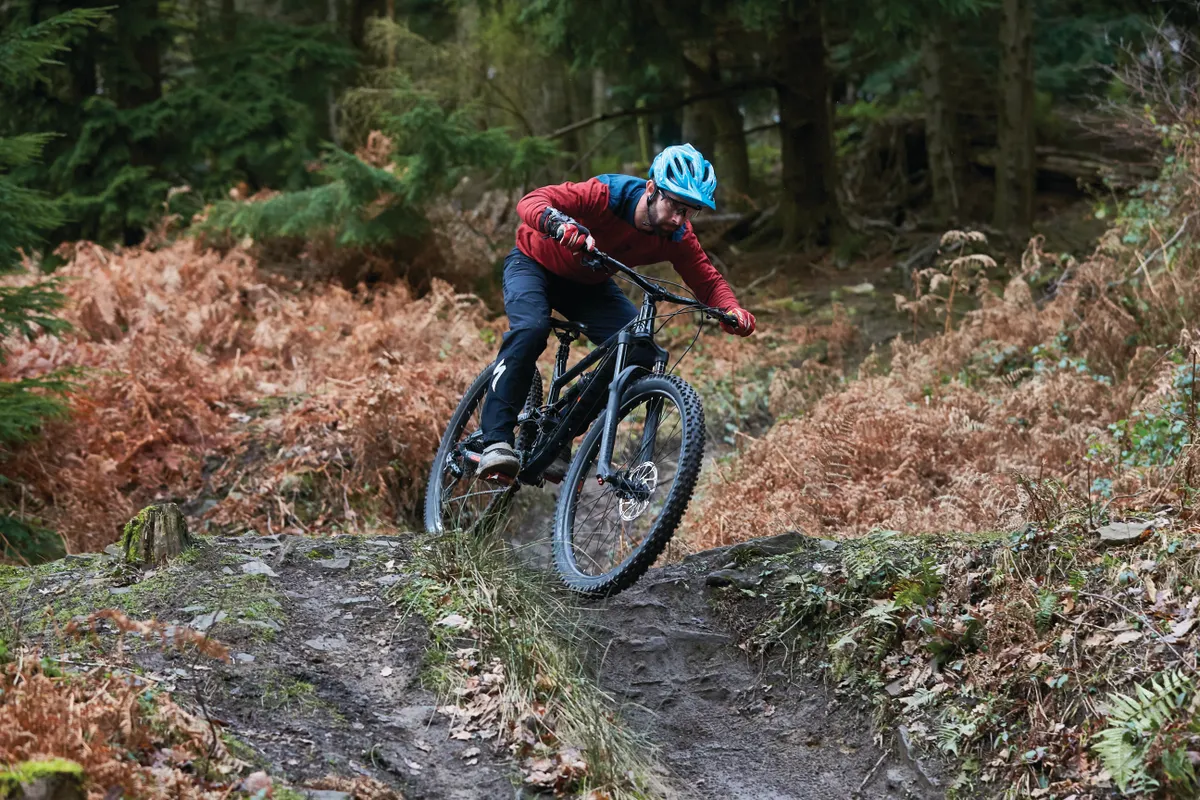 Rob Weaver riding a Calibre MTB . Cannop, Forest of Dean, Gloucestershire. January 2019.