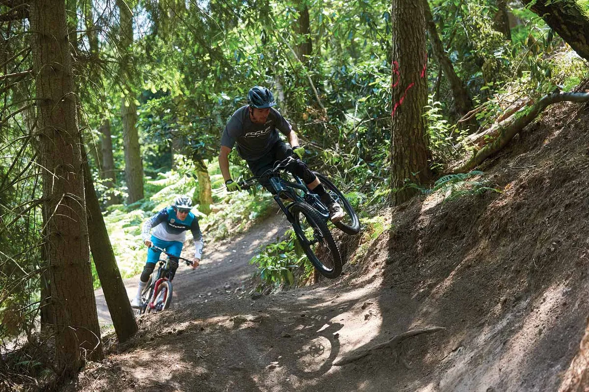 Olly Wilkins and Rob Warner riding at Rogate Downhill. Photo: Steve Behr