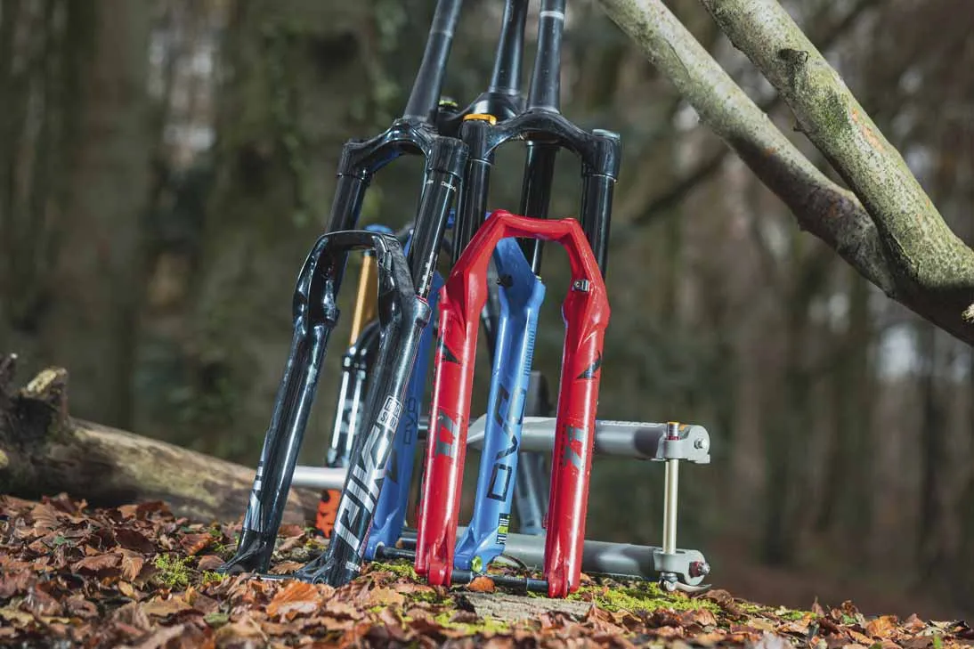 Six of the best fork for trail riding, reviewed in depth this issue. Photo: Russell Burton