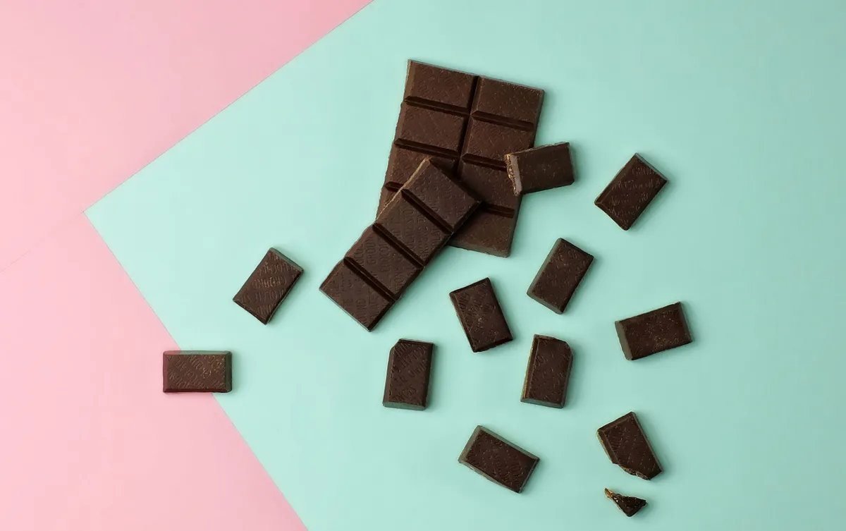 Dark chocolate bar in chunks