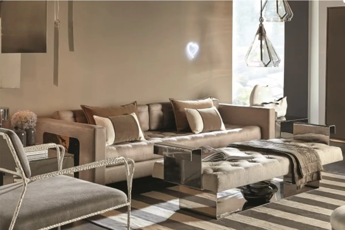 A room set from the Vinci Living room designed by Kelly, which can be experienced at Sonder Living at Harrods