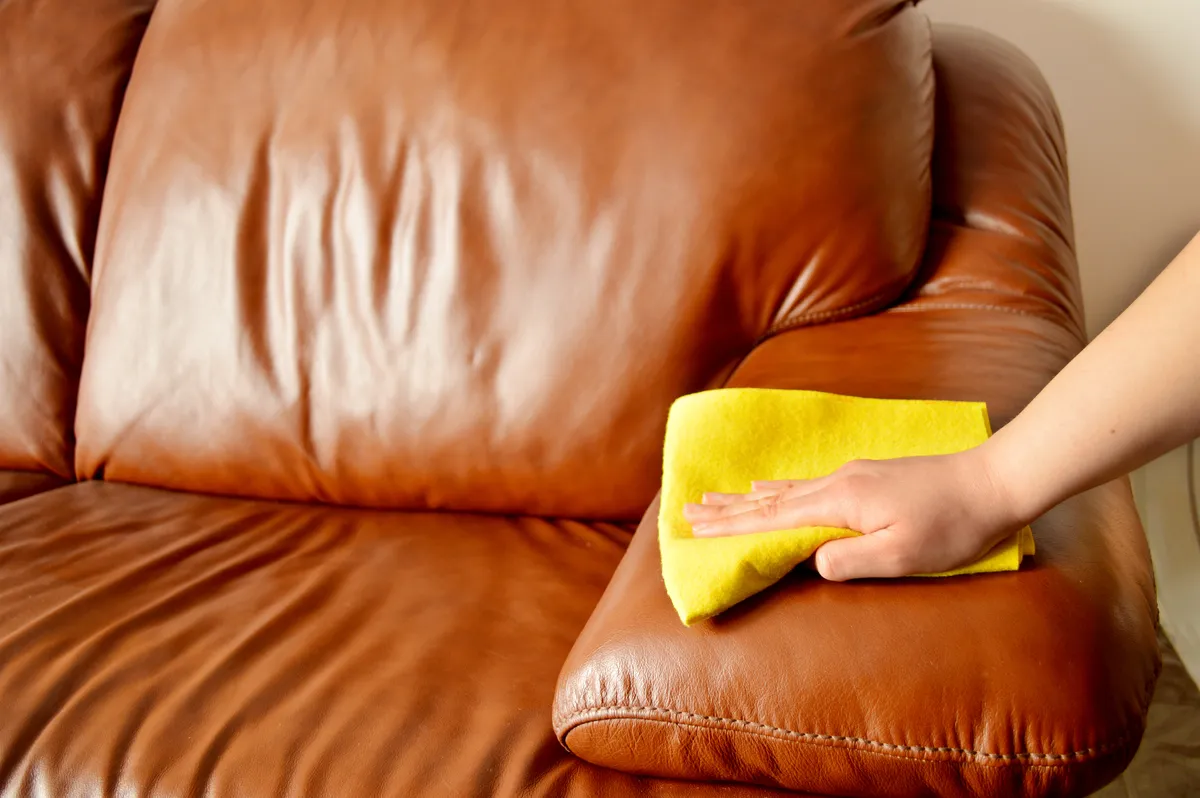 Wiping a leather sofa