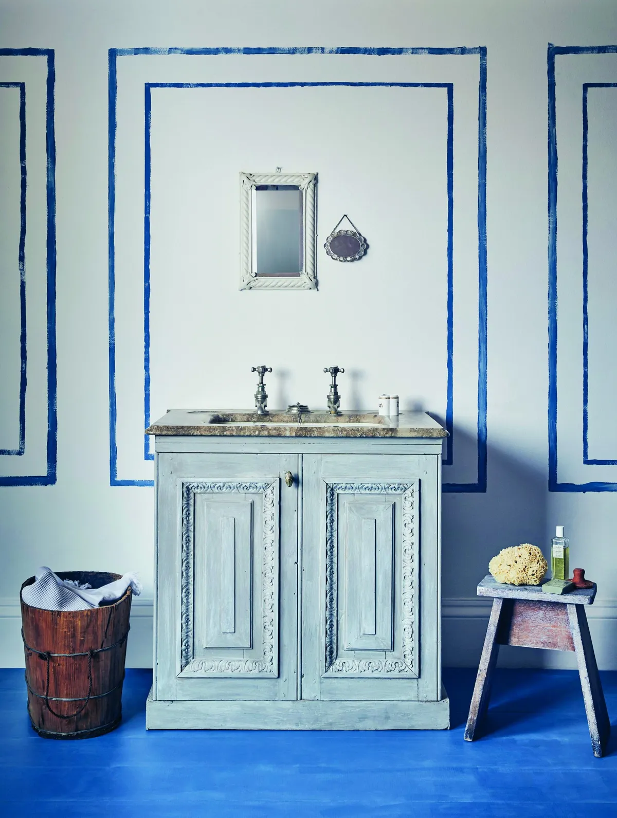 Chalk paint in Greek Blue and Pure, £19.95 per litre, Annie Sloan