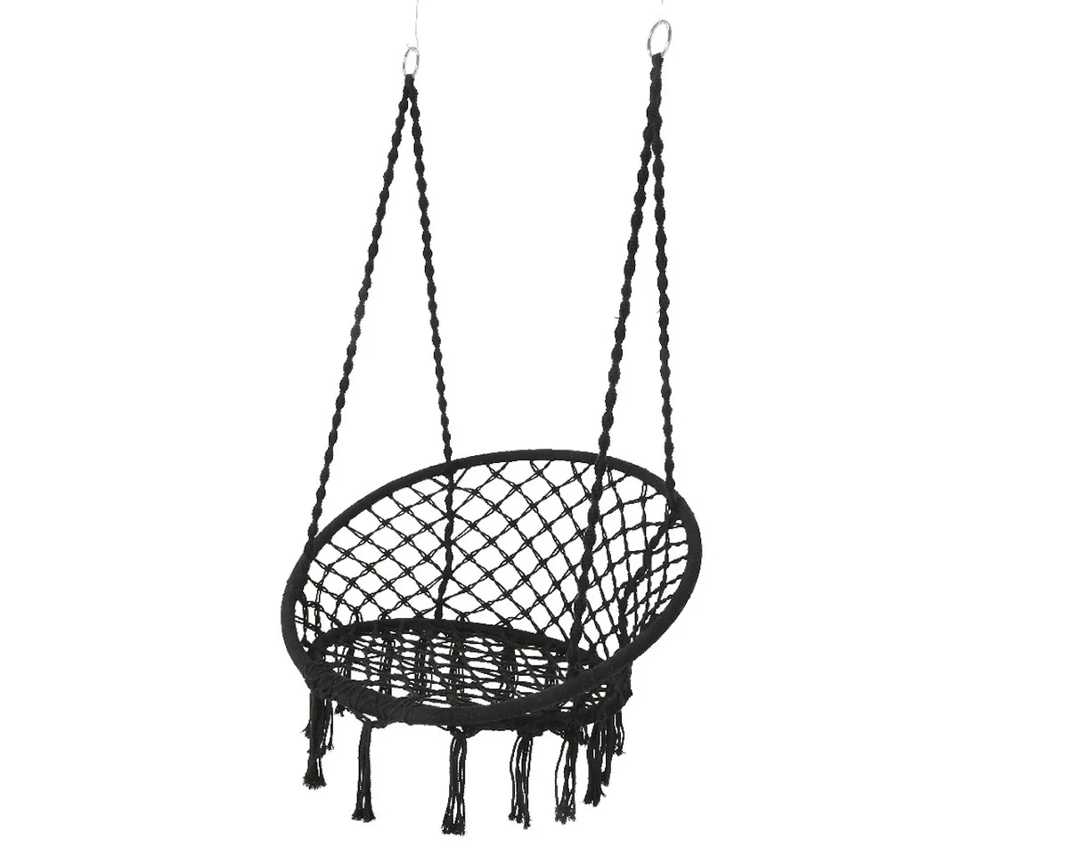 Black macramé hanging chair, £79, Ella James