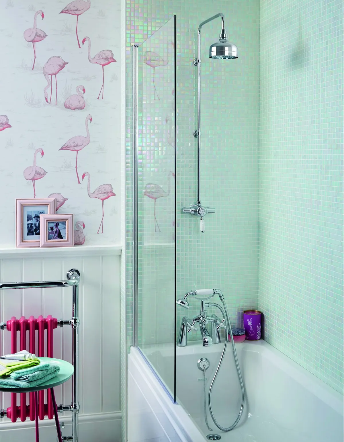 This exposed thermostatic shower features a specialised eco-flow to limit the use of water to a maximum of 8.5 litres per minute, which is especially important in areas with high water pressure Ryde dual control mini valve with fixed kit in Chrome, £420, Heritage Bathrooms
