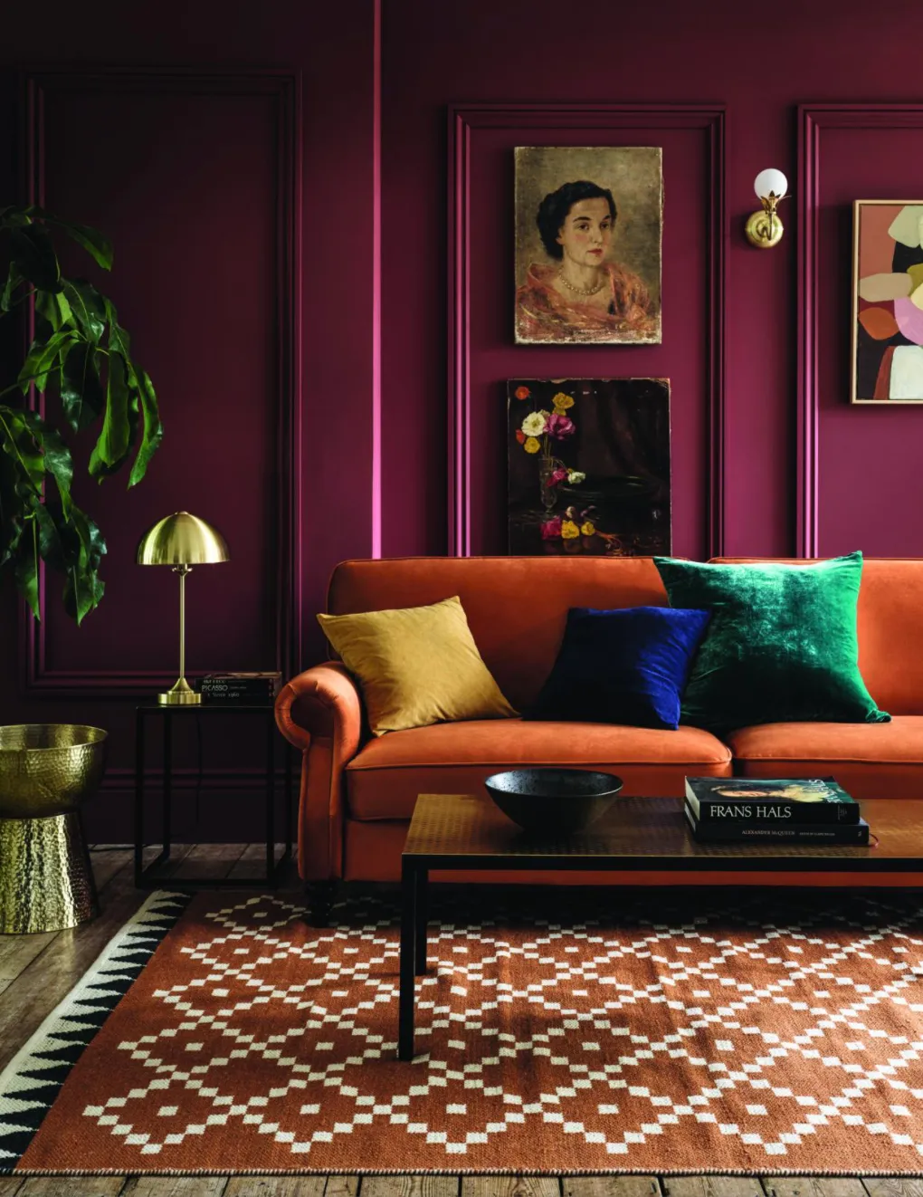 Layer velvet cushions and soft rugs in this season’s colours to create a cosy look