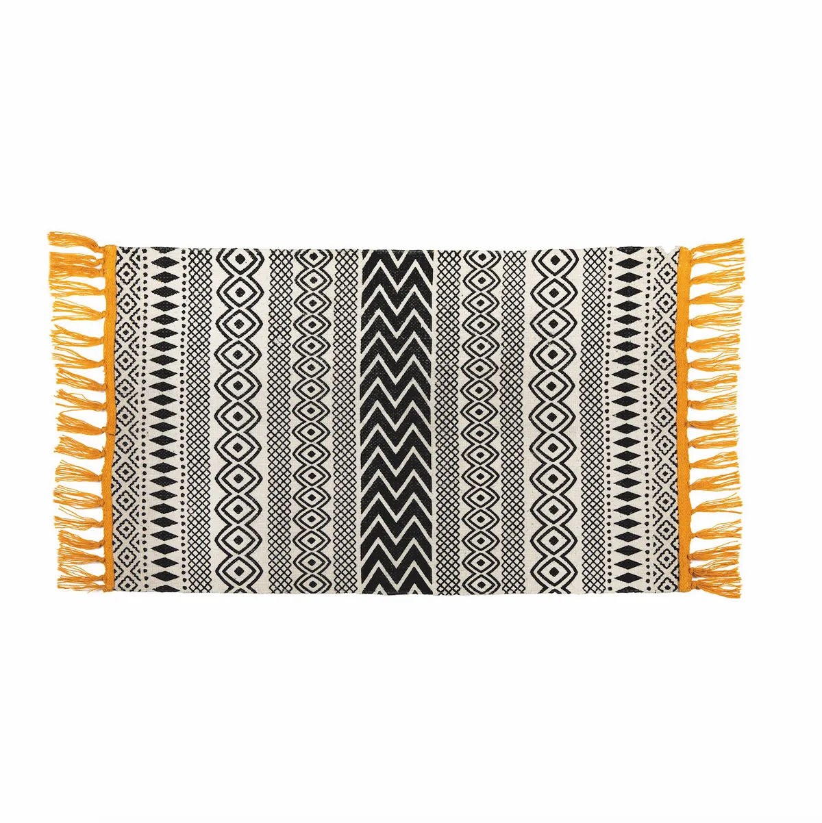 Bring a flash of colour to a monochrome scheme with this Scandi-Boho Geo rug. £25 from Albert & Moo