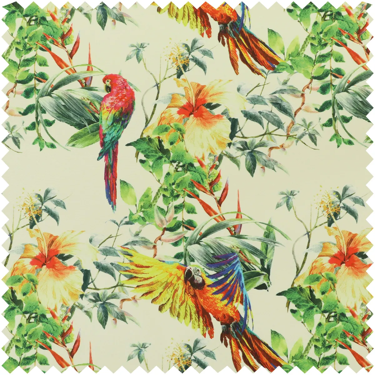 Freedom printed velvet fabric colourful parrot jungle pattern upholstery fabric, £17.99 per metre, Yorkshire Fabric Shop
