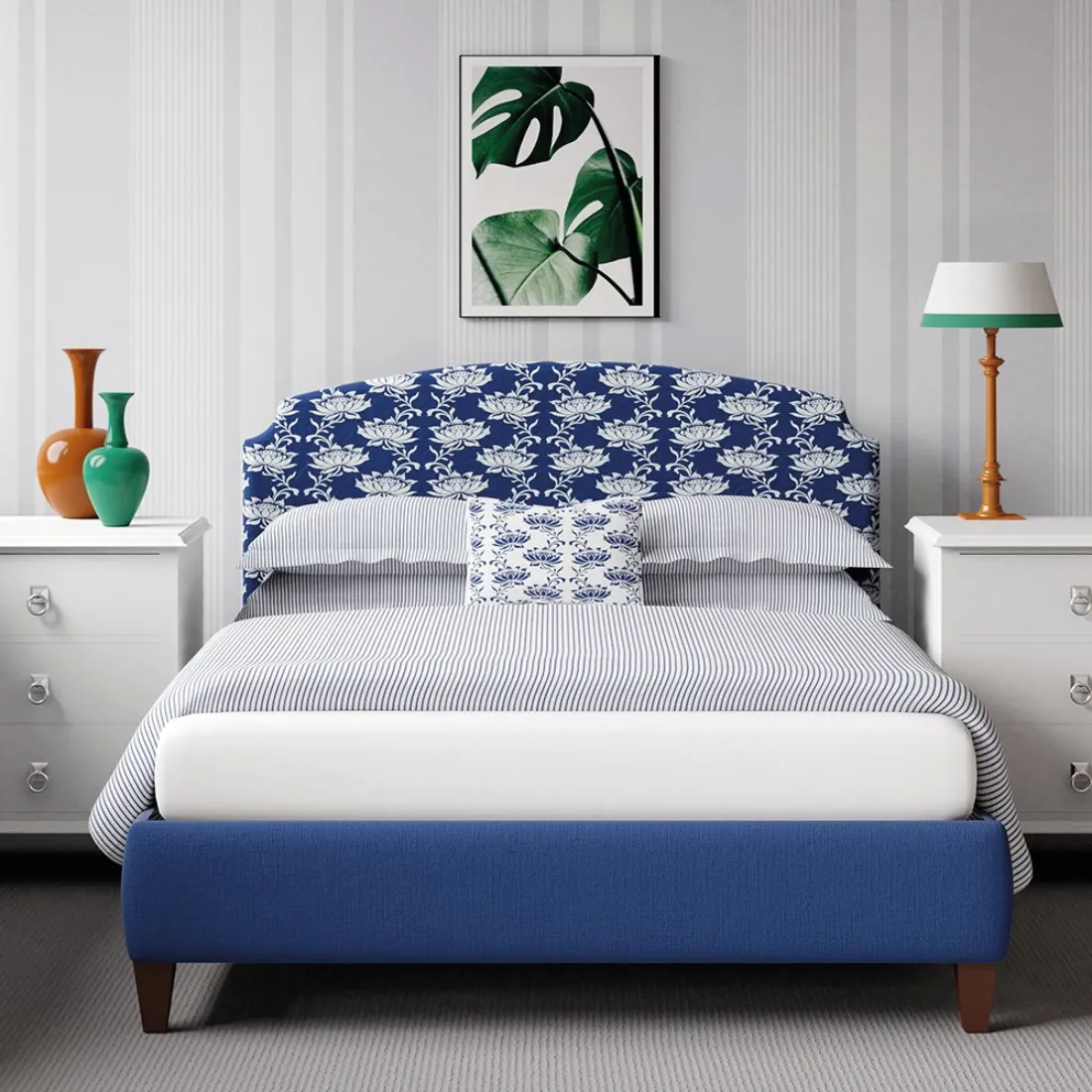 Lide upholstered bed frame in Royal Blue, from £619, The Original Bed Co.