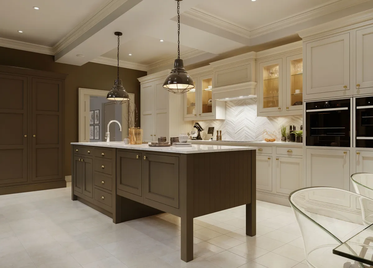 Durham Collection kitchen in Warm Earth and Pearl, LochAnna Kitchens