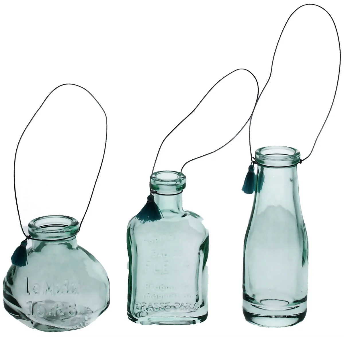 Display dainty blooms in this trio of petite, tasselled hanging bottle vases. £6.75 for three from The Contemporary Home