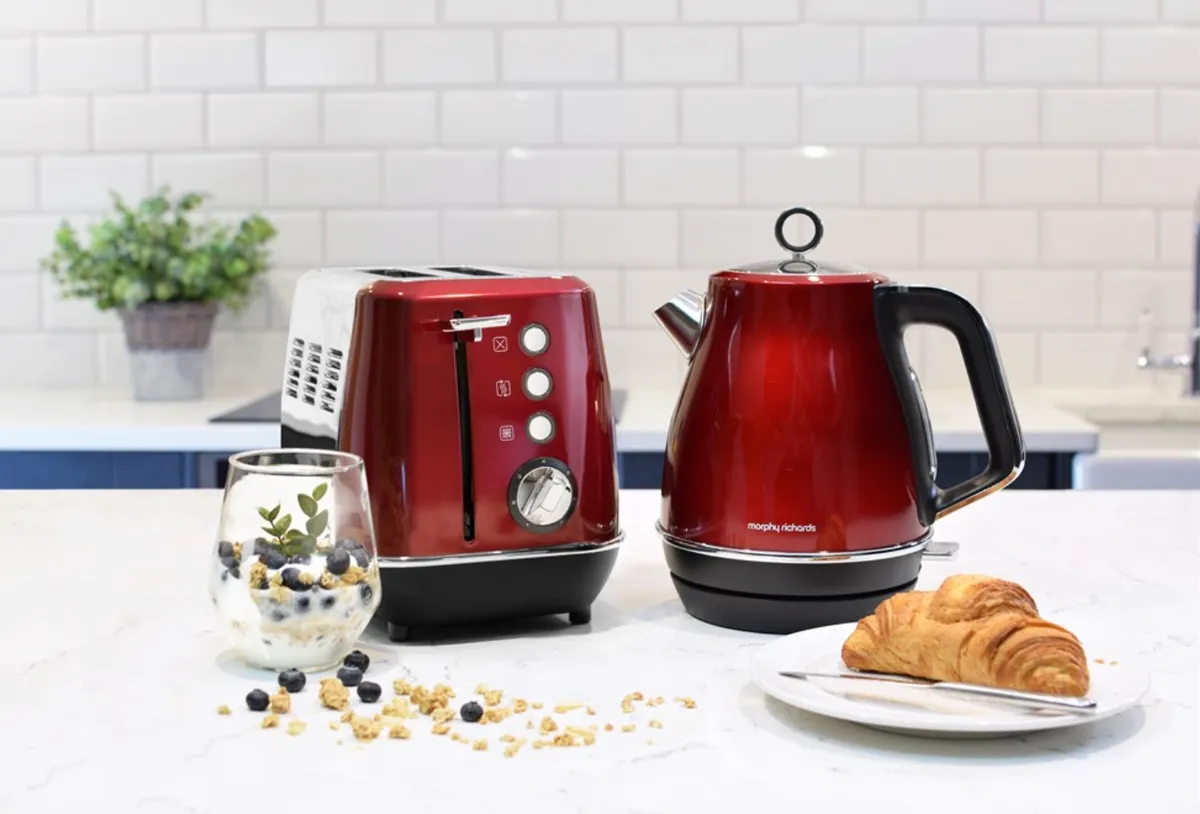 Evoke Red Toaster, £39.99, and Kettle, £49.99, Morphy Richards