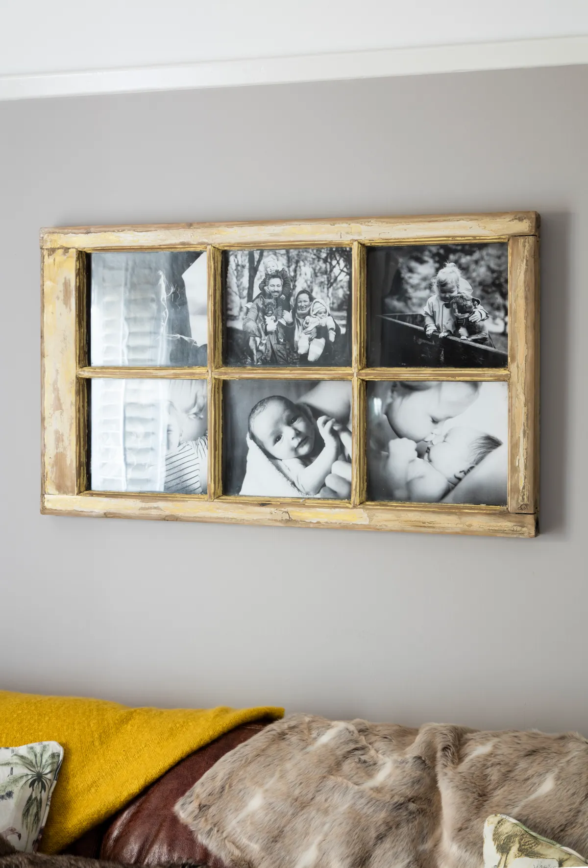 A photo frame made out of an old window