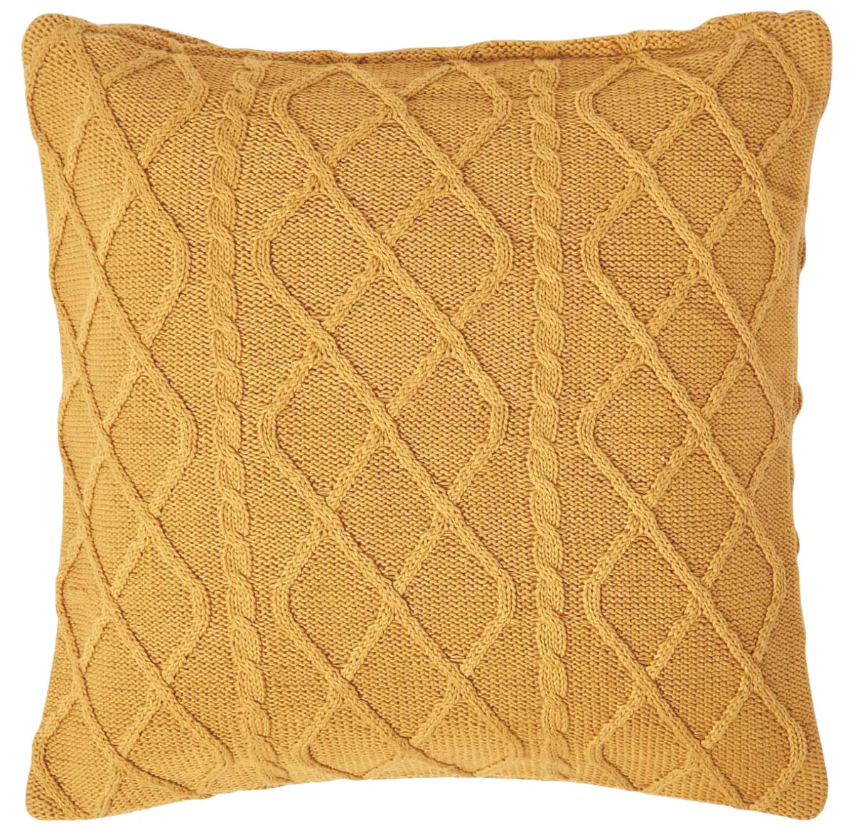 Mustard diamond cable knit cushion cover, £12.99, Homescapes