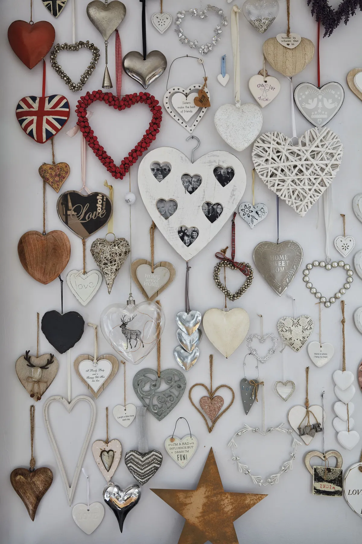 Start your own collection of hanging hearts to give your walls some country styling