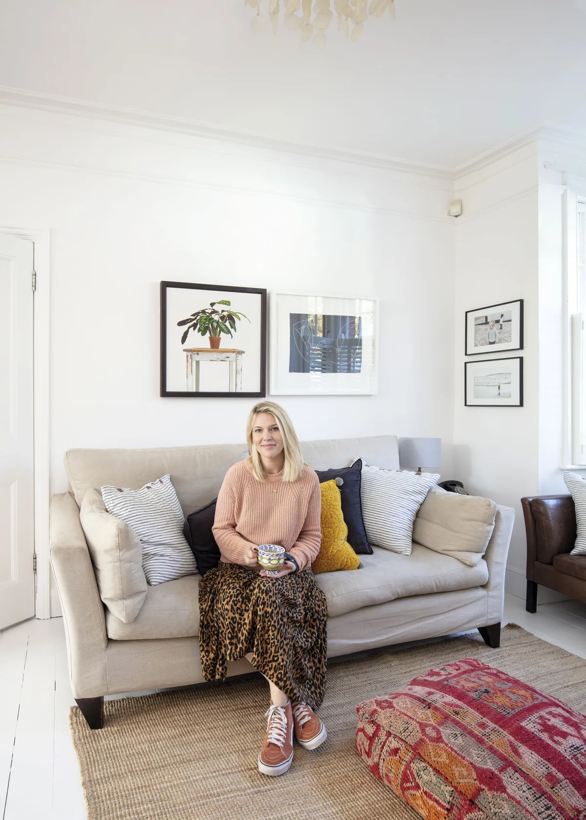 Relaxing with Scandi overtones is the feeling Polly was trying to create in the living room area and her Lombok sofas, cushions from Projekti Tyyny and neutral rug from IKEA tie in with the shutters made locally at Nigel Hare Joinery