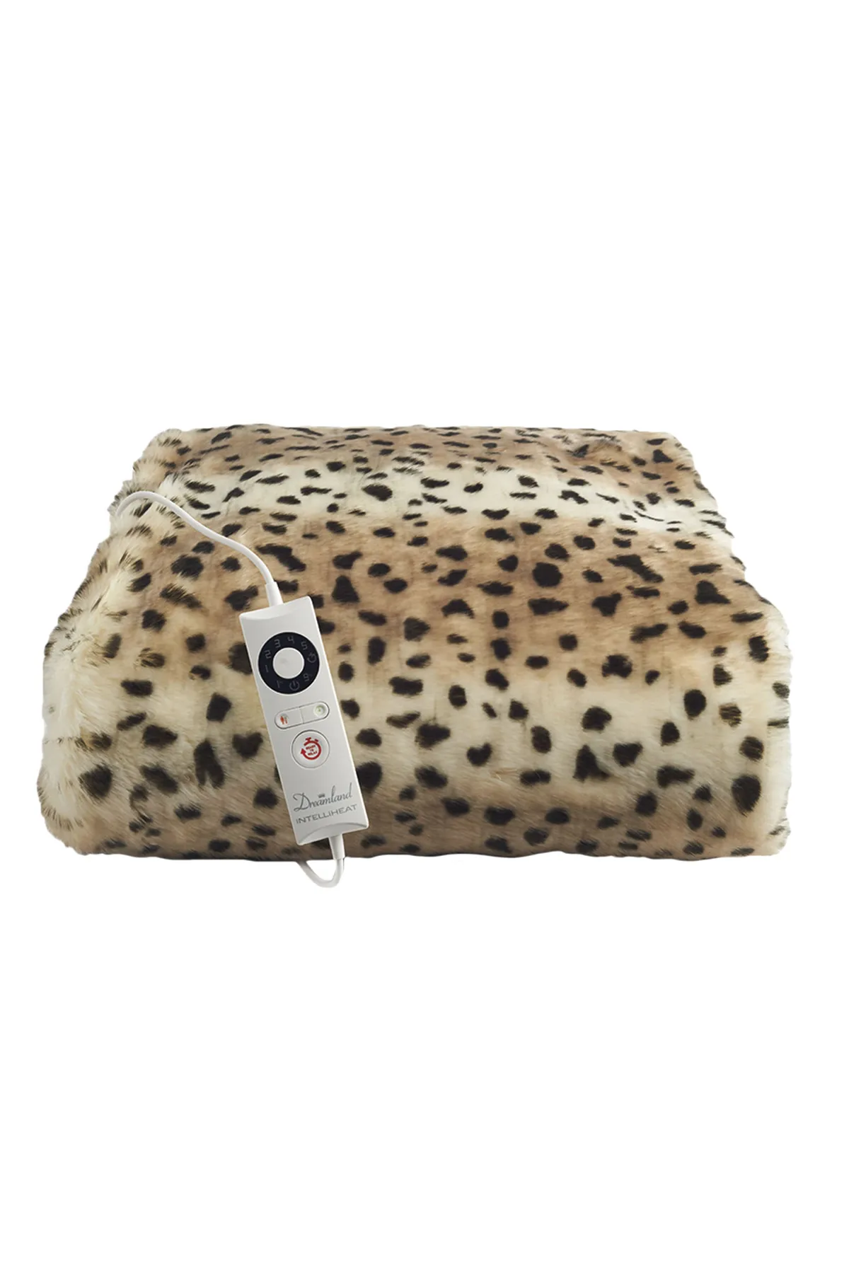 Deluxe faux fur heated leopard throw, £119, Dreamland