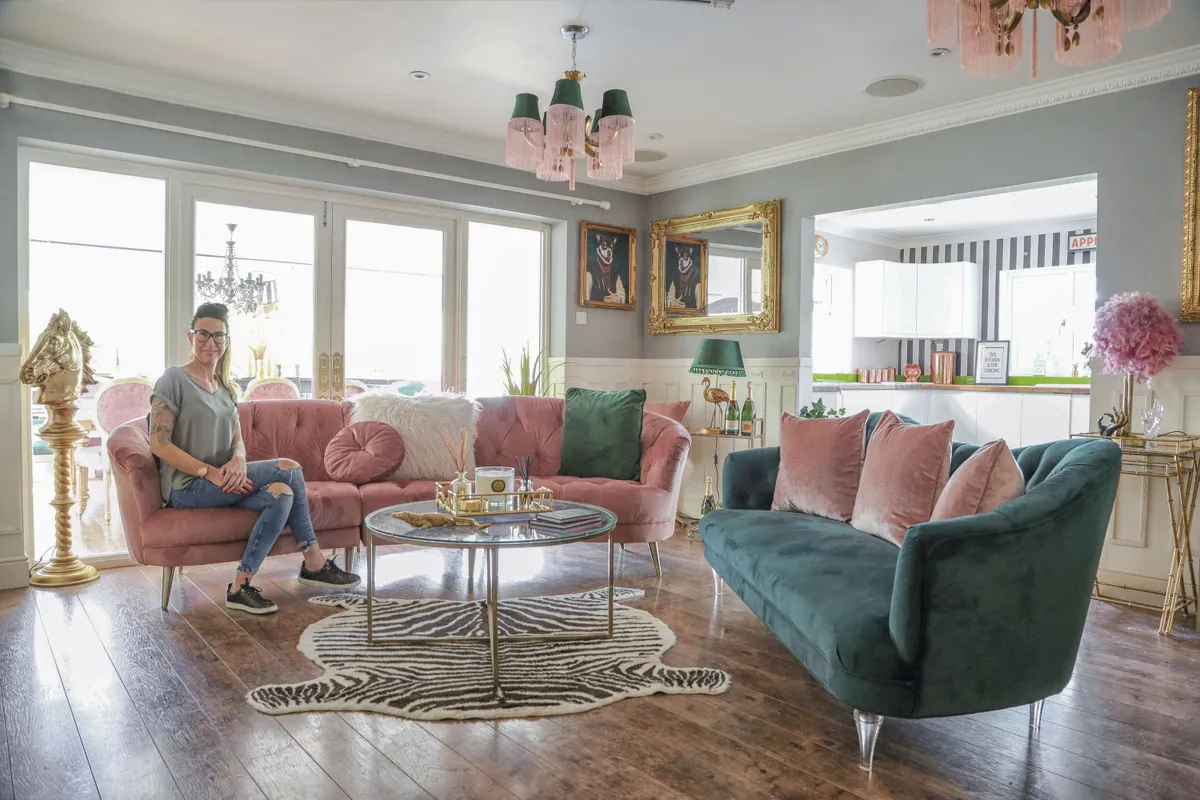 ‘I chose Farrow & Ball’s Manor House Gray for the living room walls to balance the rich, warm tones of my furnishings and accessories,’ Hayley says
