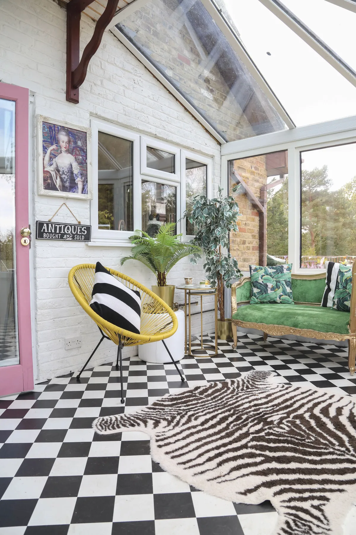‘I painted the exposed brick wall white and laid monochrome vinyl flooring,’ Hayley says. ’The furniture was all bought preloved before I upcycled it’