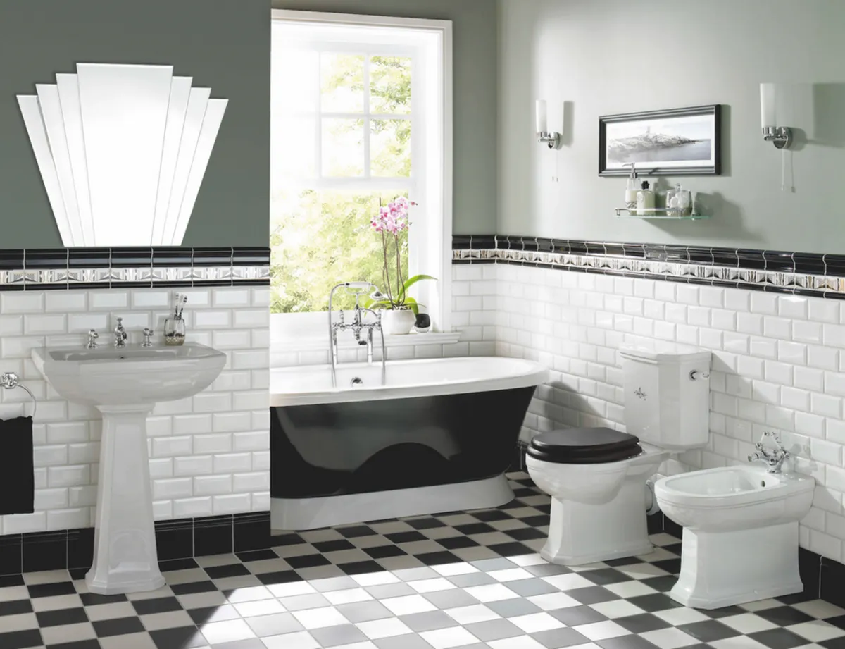 Feel like you’ve just stepped into Jay Gatsby’s bathroom, thanks to the smooth lines of these Metro bevelled wall tiles in Brilliant White, £1.08 each, complemented by the Manhattan border tile, £8.25 each, both by Original Style