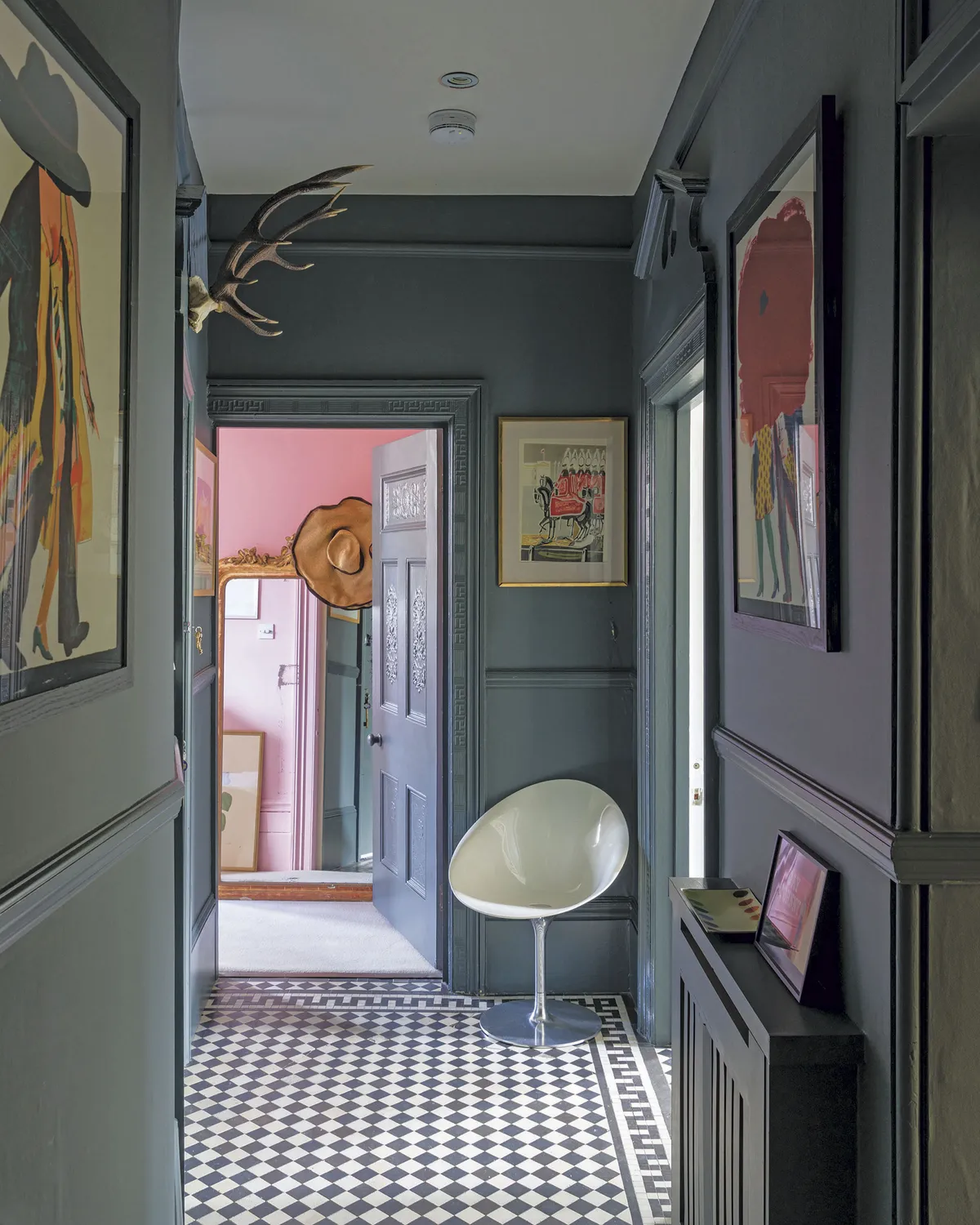 Hallway painted in Downpipe No.26 Estate emulsion, £47.95 for 2.5l, Farrow & Ball