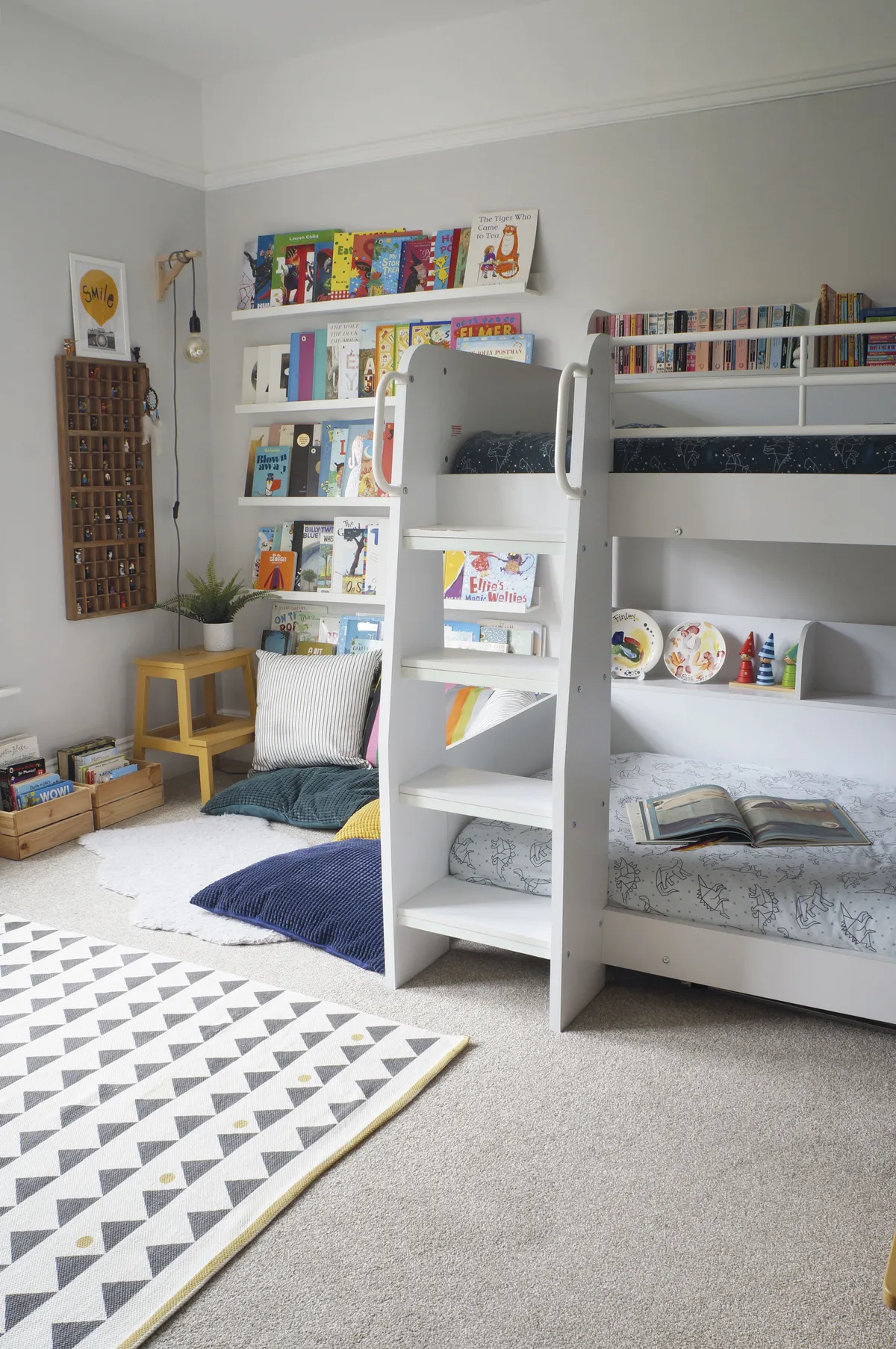 ‘The boys’ bedroom is an awkward shape, so we had to think carefully about furniture and layout,’ Jade says. ‘In the end, we decided on bunk beds to maximise floor space.’