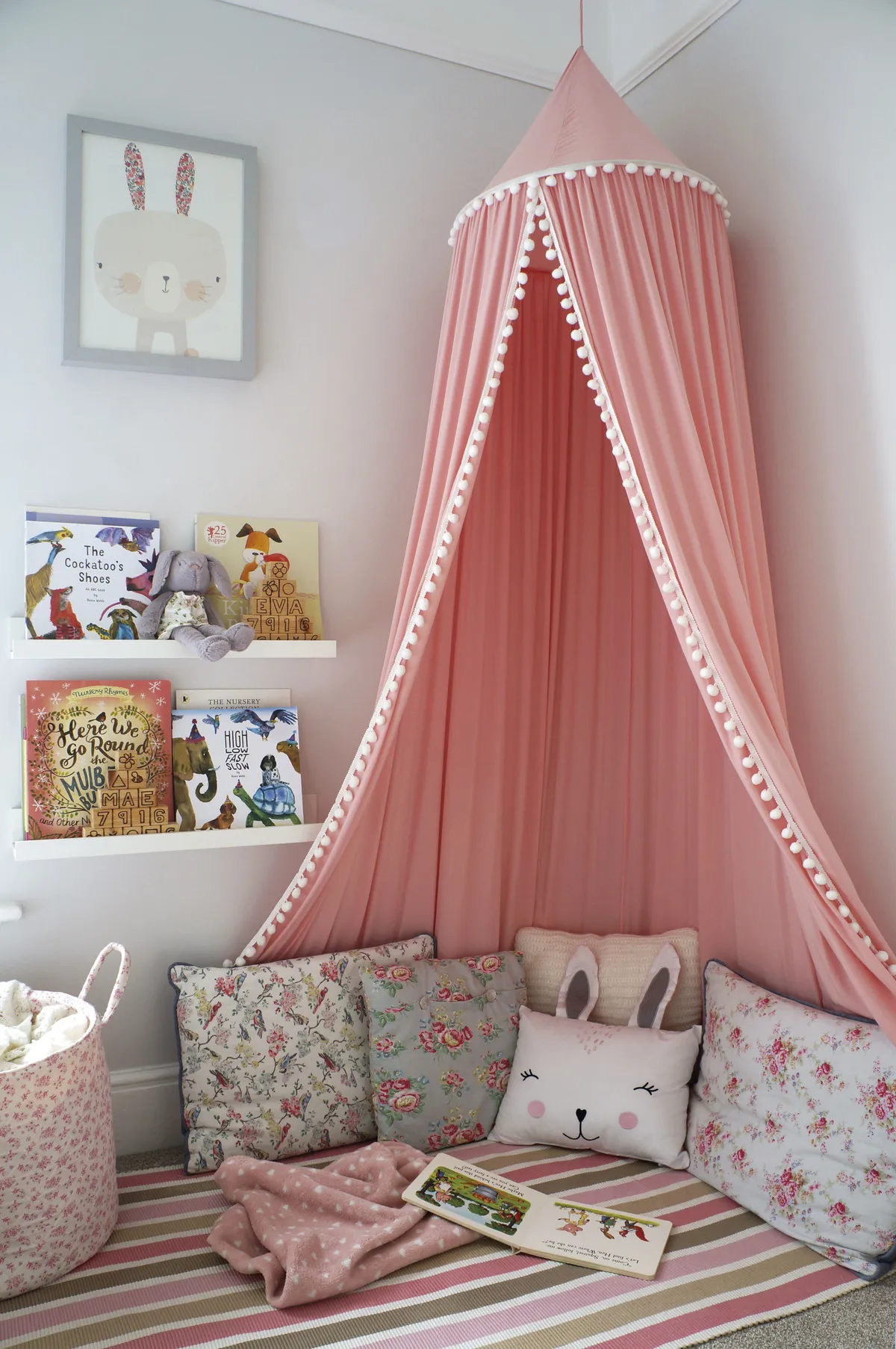 The hanging canopy in Mae and Eve’s reading corner was a £20 eBay bargain