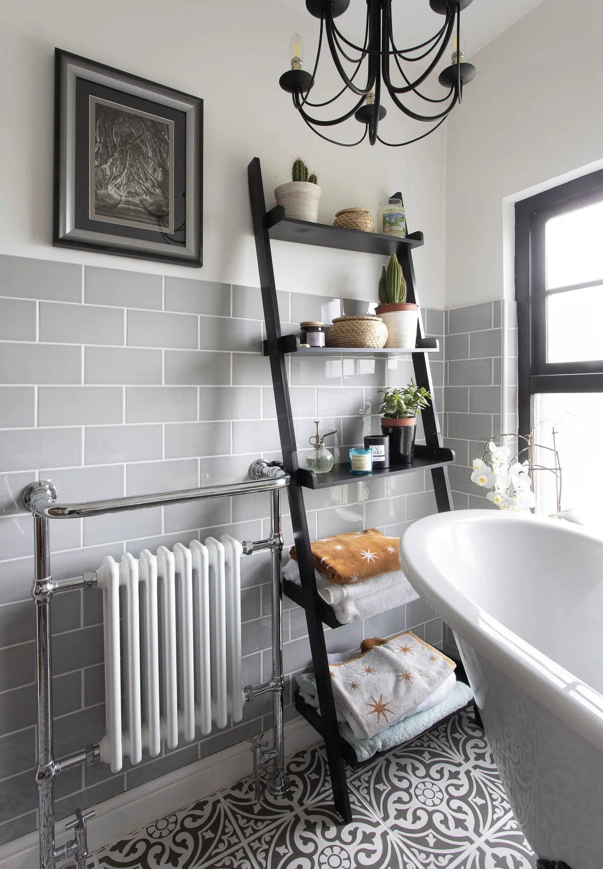 Good idea! For smaller bathrooms, go for versatile storage that can slot into unused space, like this ladder unit.