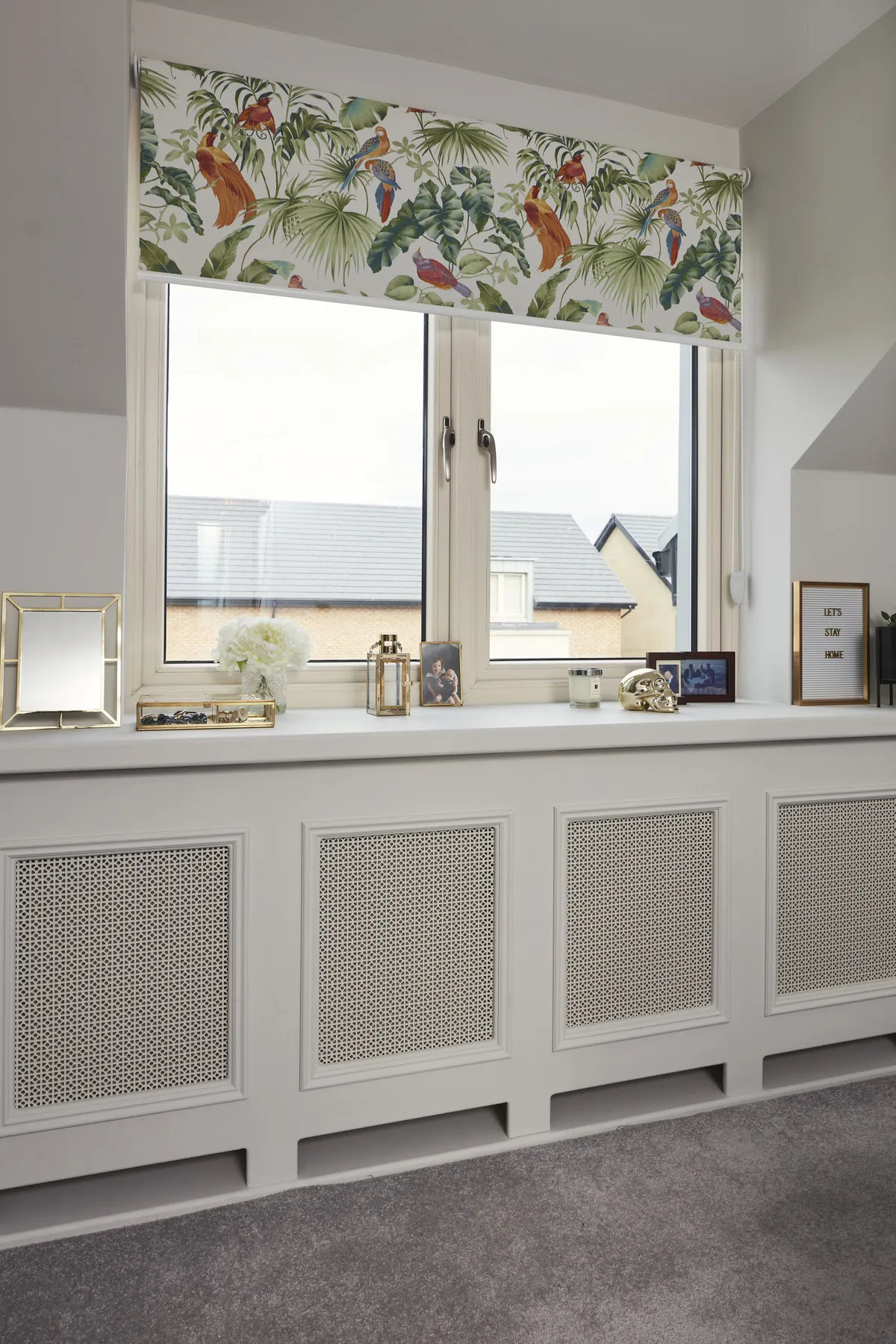 The new dormer window is dressed with a roller blind from DecorativaDesign on Etsy. ‘This bold, botanical-print fabric was exactly what I was after,’ Anne Marie says. ‘It took some time to find it. It adds a lovely, fresh feel to the room’