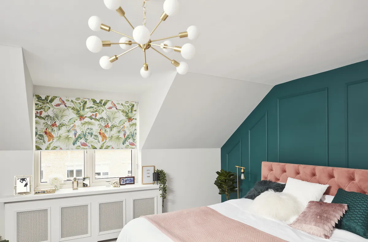 Anne Marie’s bold colour choices and panelled wall have given her bedroom a glamorous aesthetic, and the chic boutique hotel-style vibe she had in mind