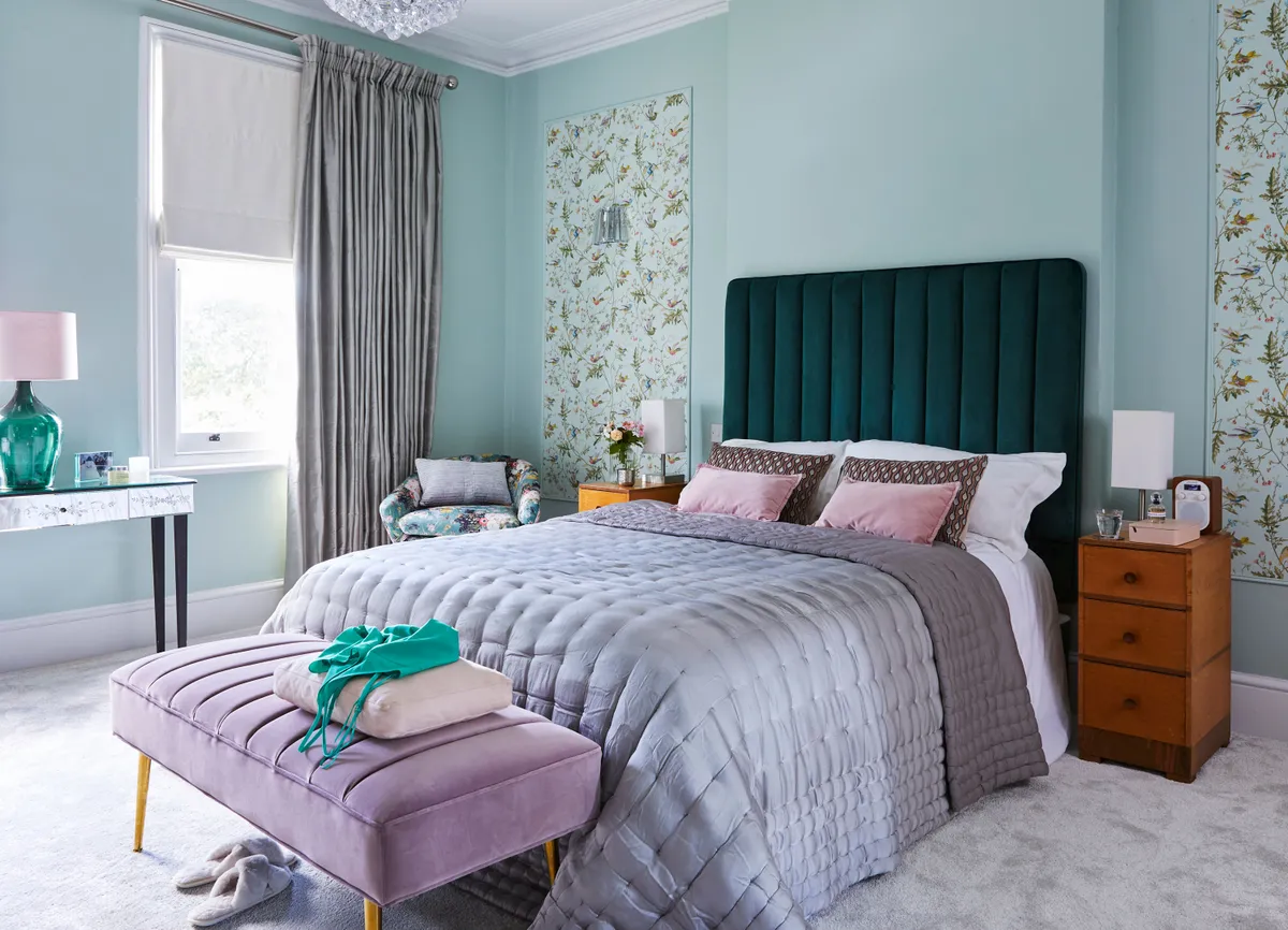 The couple’s bedroom, with its sophisticated colour scheme, period-inspired panelling and clever mix of vintage and high street pieces, is now a peaceful haven of comfort and style