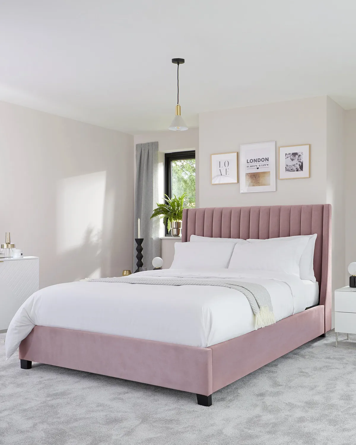 pink bedroom ideas - Pink Velvet Double Bed With Storage